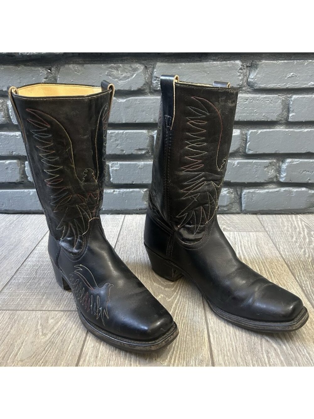 Wrangler Vintage Eagle Stitch Square Toe Western Cowboy Boots Mens 12 D